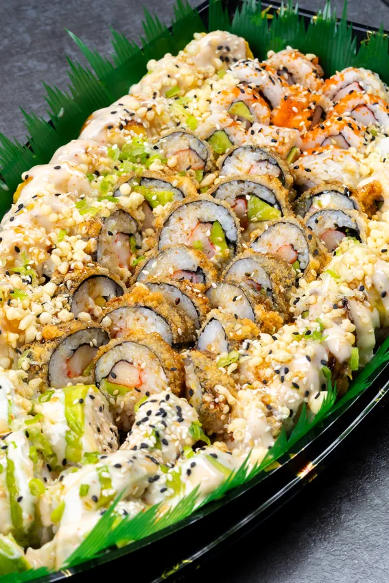 A platter of signature sushi rolls at KamiKoi
